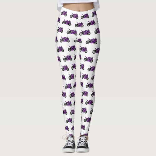 Purple sports motorcycle cartoon  leggings