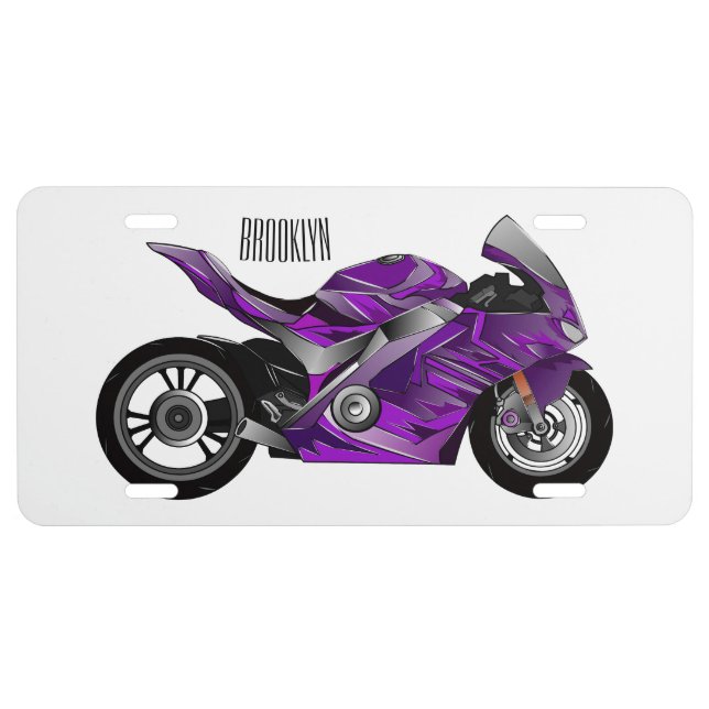 Purple sports motorcycle cartoon license plate (Front)