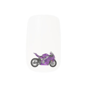 Purple sports motorcycle cartoon minx nail art