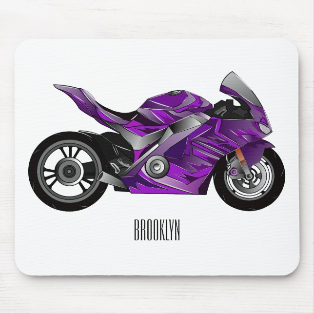 Purple sports motorcycle cartoon mouse pad (Front)