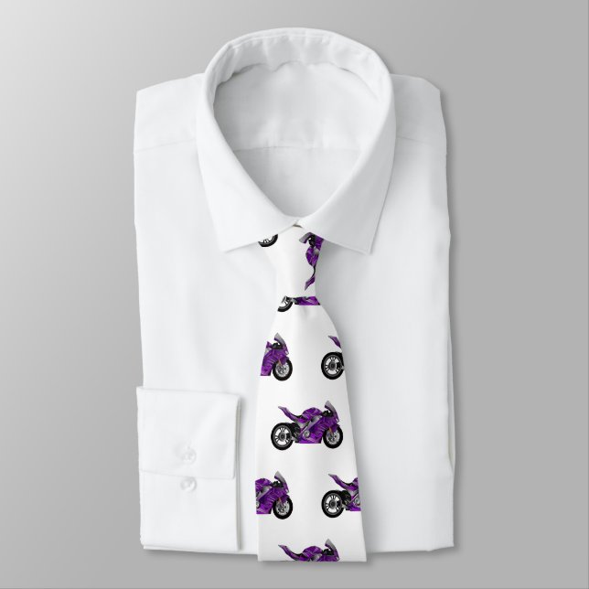 Purple sports motorcycle cartoon neck tie (Tied)