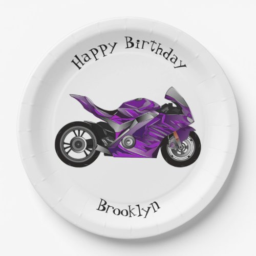 Purple sports motorcycle cartoon  paper plates