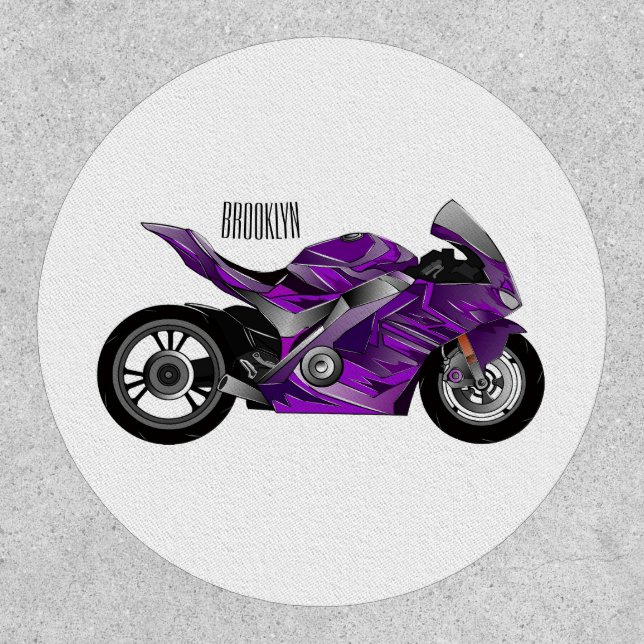 Purple sports motorcycle cartoon patch (Front)