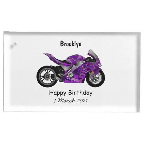 Purple sports motorcycle cartoon place card holder