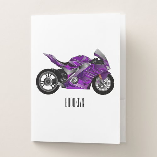 Purple sports motorcycle cartoon pocket folder