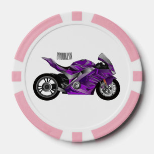 Purple sports motorcycle cartoon poker chips