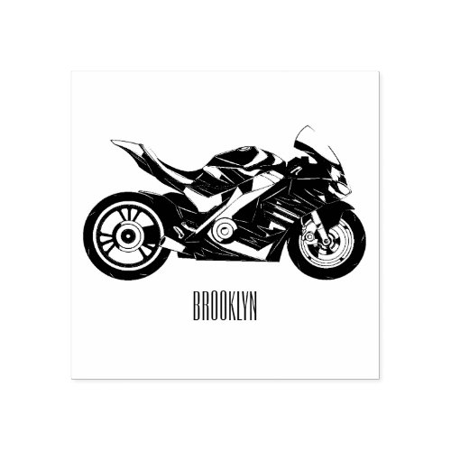 Purple sports motorcycle cartoon  rubber stamp