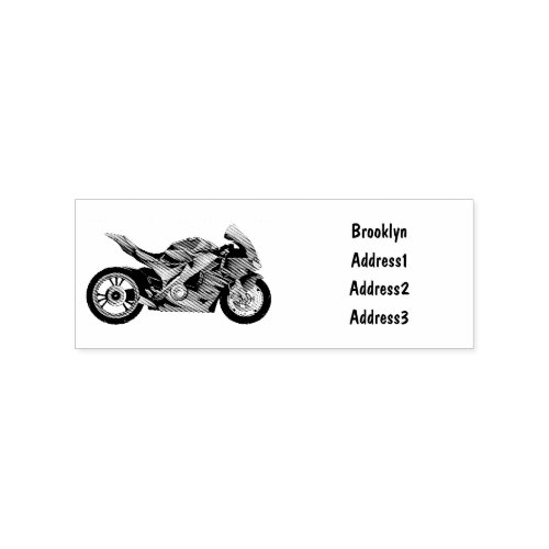 Purple sports motorcycle cartoon rubber stamp