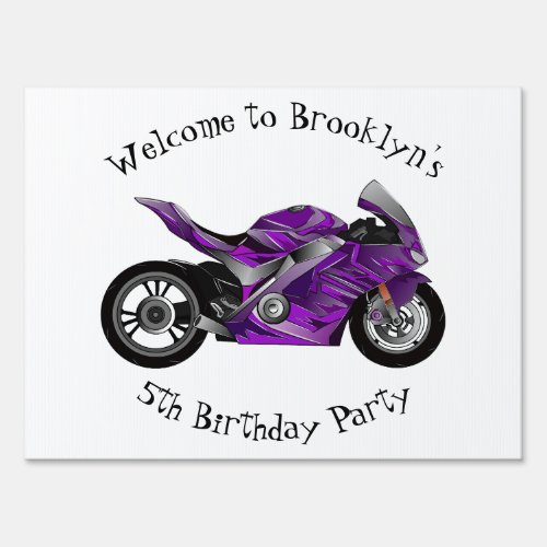 Purple sports motorcycle cartoon sign