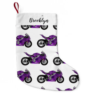 Purple sports motorcycle cartoon small christmas stocking