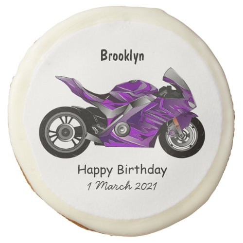 Purple sports motorcycle cartoon sugar cookie