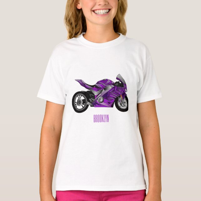 Purple sports motorcycle cartoon T-Shirt (Front)