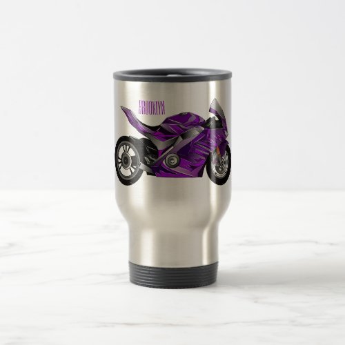 Purple sports motorcycle cartoon travel mug