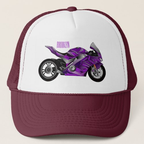 Purple sports motorcycle cartoon trucker hat