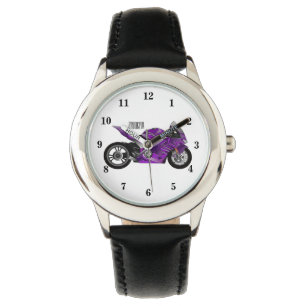 Purple sports motorcycle cartoon watch