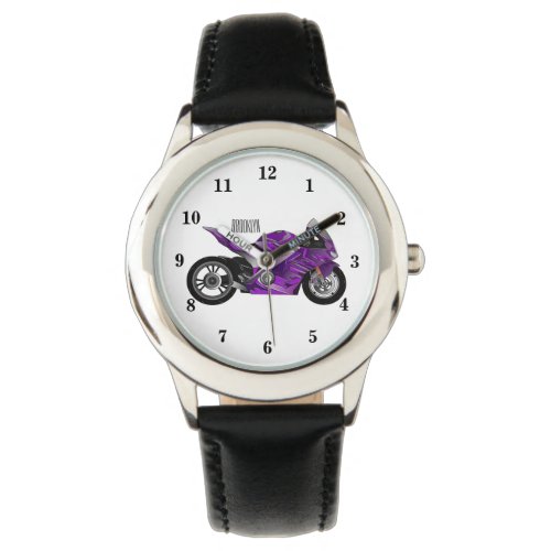 Purple sports motorcycle cartoon  watch