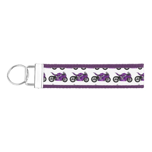 Purple sports motorcycle cartoon wrist keychain (Keys on Left)