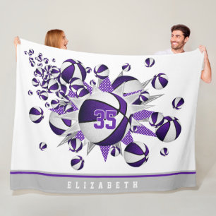 purple sports room decor girls basketballs stars fleece blanket
