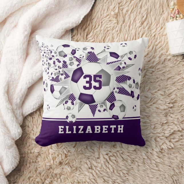 purple sports room girls soccer balls stars throw pillow (Blanket)