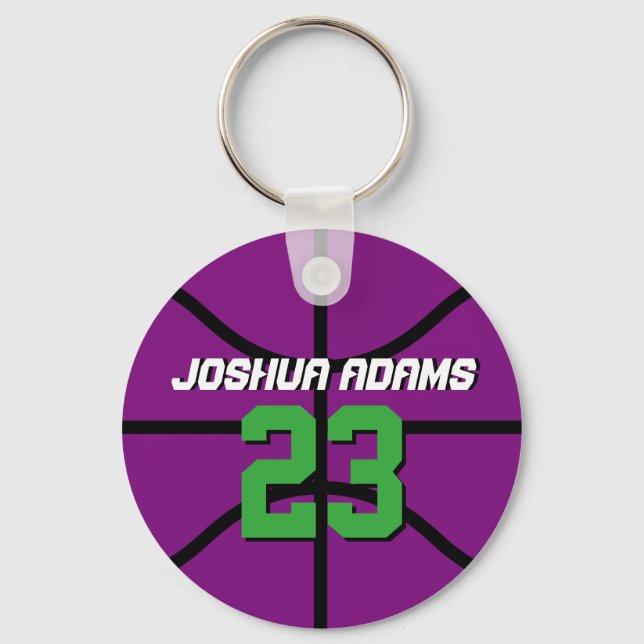 Purple Sports Team Athletes Basketball Keychain (Front)