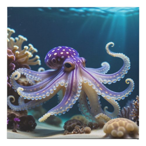 Purple Spotted Octopus in the Deep Faux Canvas Print
