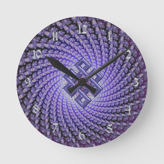 Purple Spral Fractal Celtic Diamond Round Clock (Front)