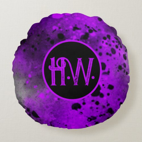 Purple Spray Paint Splatter Effect Round cushion