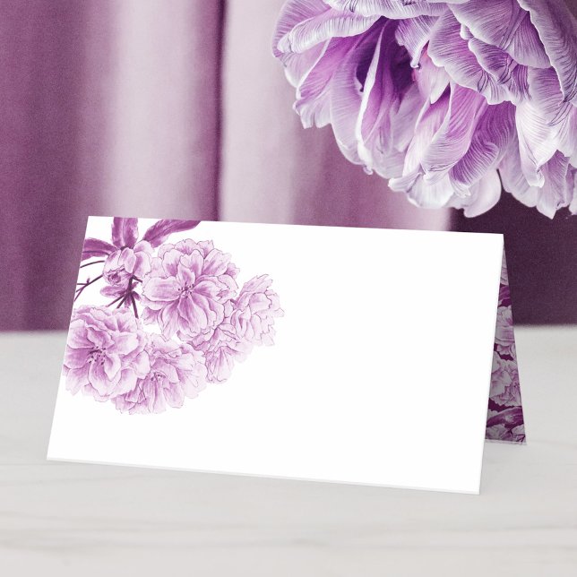Purple spring blossom floral tent place cards (Creator Uploaded)
