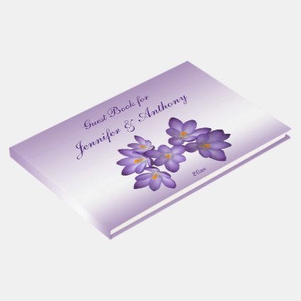 Purple Spring Crocus Floral Wedding Guest Book