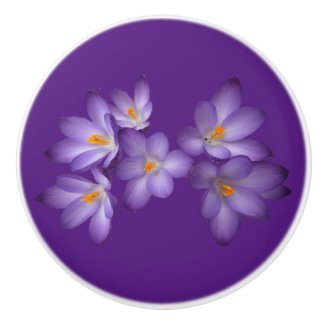 Purple Spring Crocus Flower Ceramic Knob