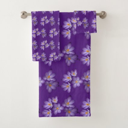 Purple Spring Crocus Flowers  Bath Towel Set