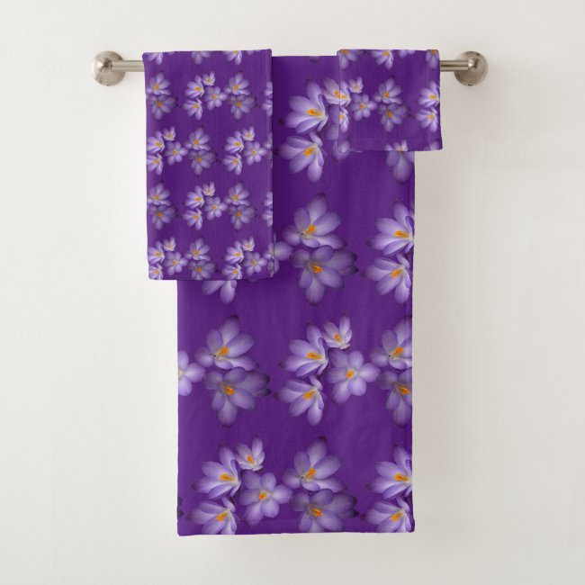 Purple Spring Crocus Flowers Bath Towel Set