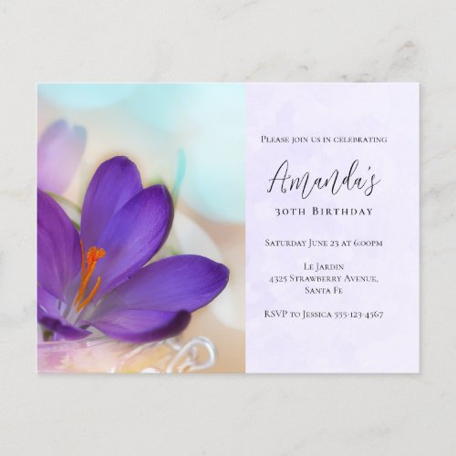 Purple Spring Crocus Pretty Birthday Invitation Postcard