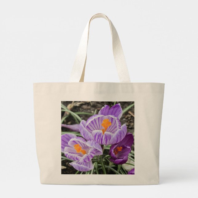 Purple Spring Crocuses. Large Tote Bag (Back)