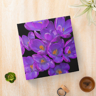 Purple Spring Crocuses on Black Floral 3 Ring Binder