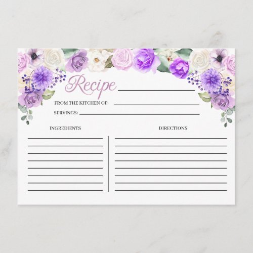 Purple Spring Floral Bridal Shower Recipe Card