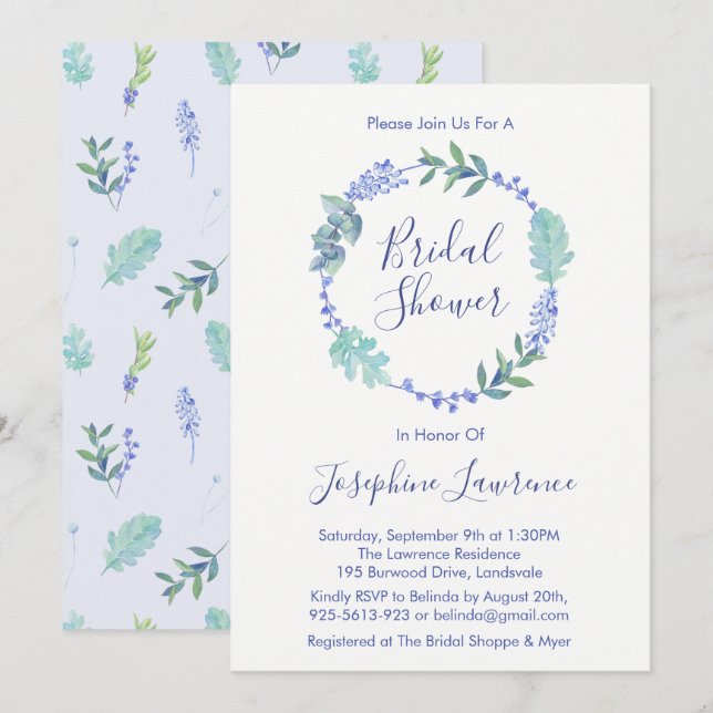Purple Spring Floral Wreath Bridal Shower Invites (Front/Back)