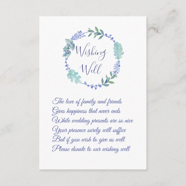 Purple Spring Floral Wreath Wedding Wishing Well Enclosure Card (Front)