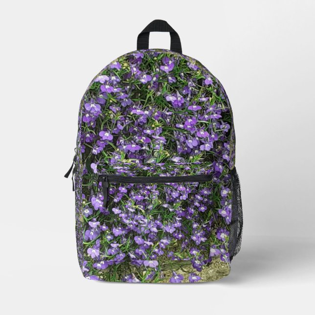 Purple Spring Flowers Printed Backpack (Front)