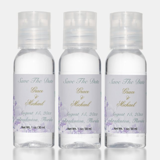 Purple Spring Flowers Save The Date Hand Sanitizer (Set)