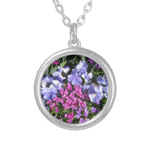 Purple Spring Flowers Silver Plated Necklace