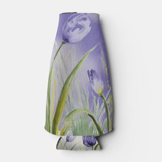 Purple Spring Tulips Bottle Cooler (Front)