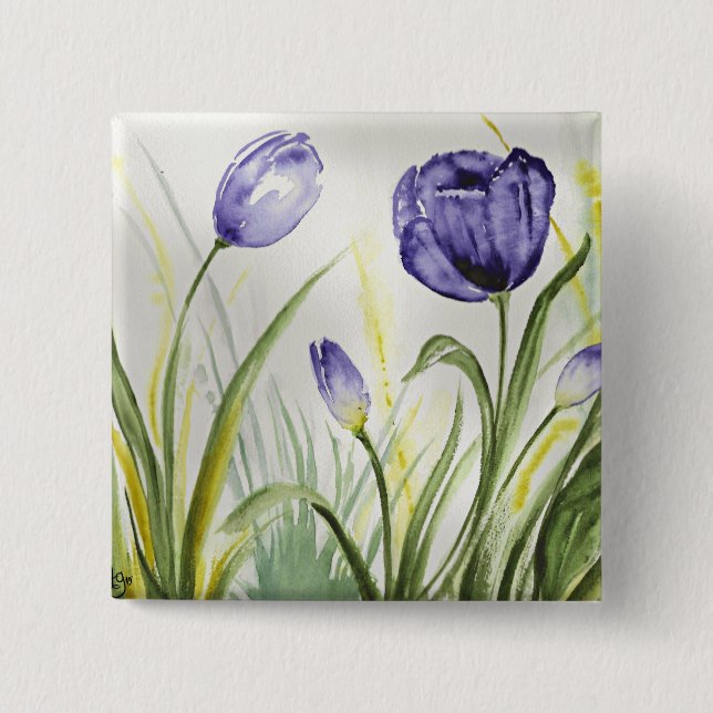 Purple Spring Tulips Button (Front)