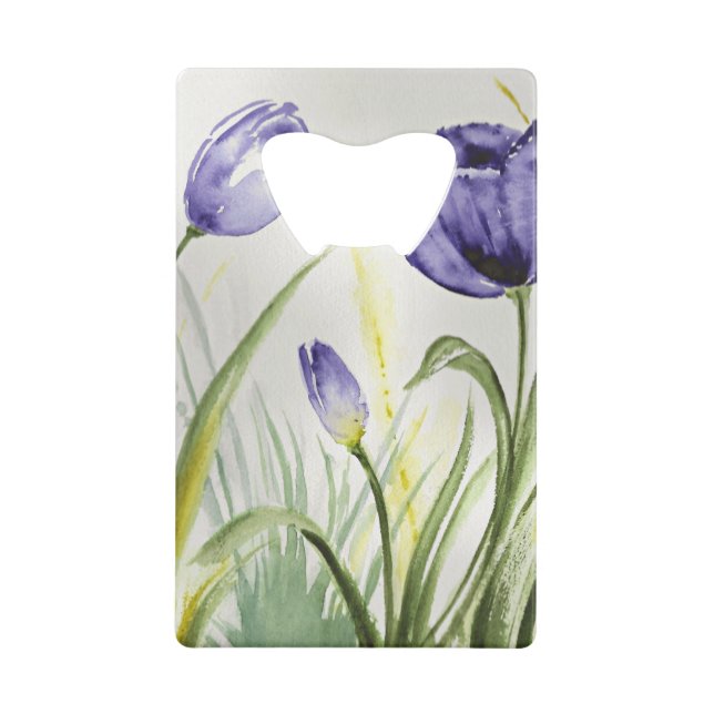 Purple Spring Tulips Credit Card Bottle Opener (Front)