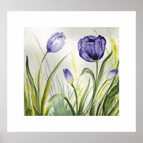 Purple Spring Tulips Poster