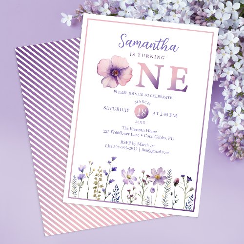 Purple Spring Wildflower Is Turning One Birthday Invitation