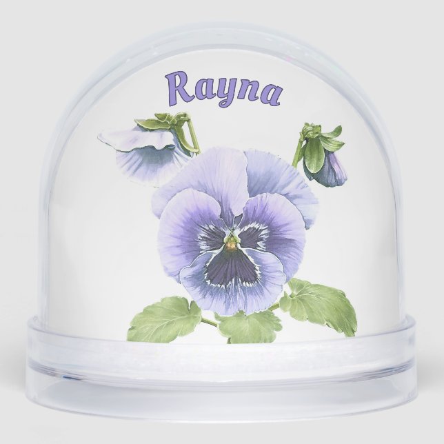 Purple Springtime Pansies Personalized Snow Globe (Front)