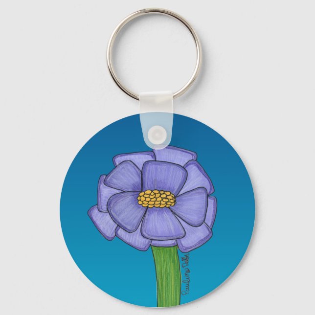 Purple Square Flower with Blue background Keychain (Front)