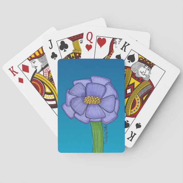 Purple Square Flower with Blue background Poker Cards (Back)