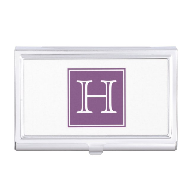Purple Square Monogram Business Card Holder (Front)